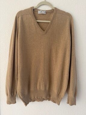 James Pringle Hawick Scotland V-Neck Sweater/100% Pure New Wool/Camel Tan/XL